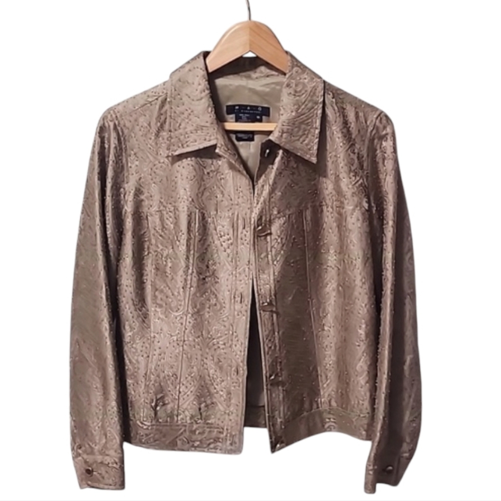 MAGASCHONI Hand Beaded Silk Jacket 10 L Iridescent Floral Gold Wearable Art - Picture 10 of 16